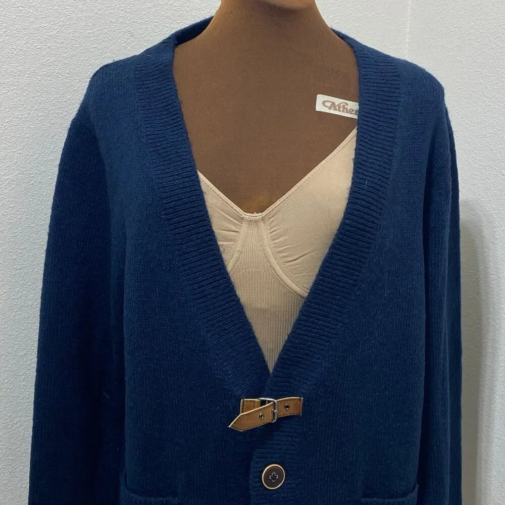 Trovata Wool Blend Navy Blue V-Neck Cardigan Sweater Women's Size Medium